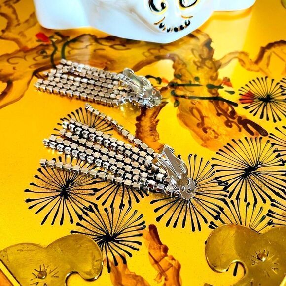 ♥️ Vintage earrings, clear rhinestone clip on cascade PRICE FIRM, free shipping - Picture 9 of 14